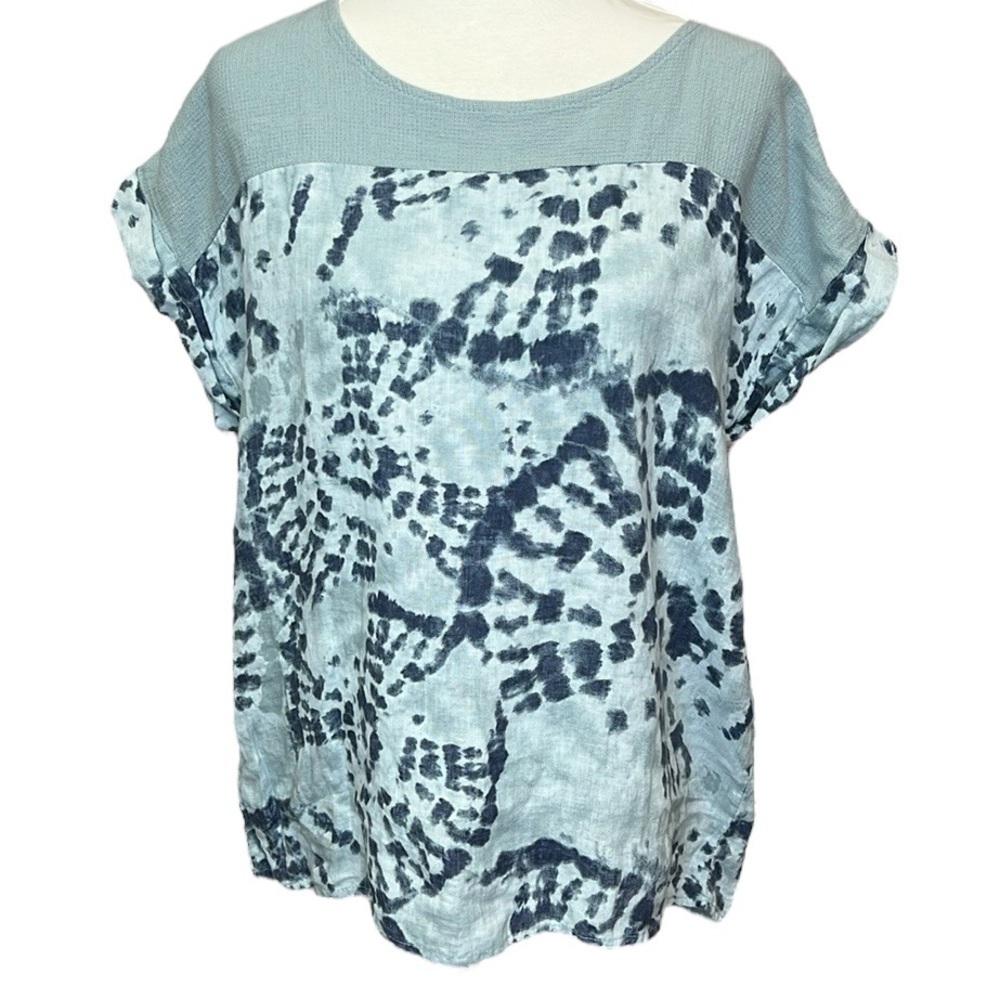 Bella Umbra Linen Patterned Blouse Blue